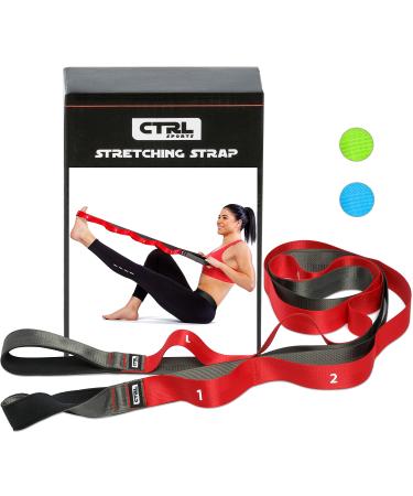 Stretching Strap with Loops - Non Elastic Stretch Band for Physical Therapy, Yoga Strap for Stretching Equipment, Stretch Bands for Exercise and Flexibility - Fascia, Hamstring & Leg Stretcher Belt 10 Loops - Red