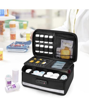 Damero Locking Pill Bottle Organizer - Secure Medicine Storage & Organizer Bag with Inner Dividers for Vitamins & Medical Supplies - Black - Buy Online on GoSupps.com