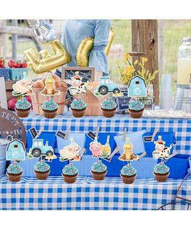 24 Pcs Farm Animal Cupcake Toppers Blue Cupcake Picks for Boys Animal Theme Barnyard Baby Shower Birthday Party Cake Decoration Supplies - Buy Online on GoSupps.com