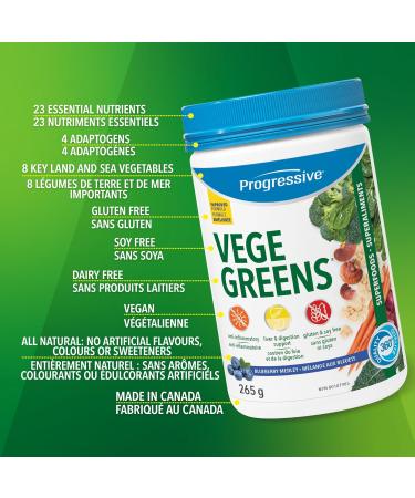 Progressive Vegegreens Blueberry Medley Flavour 265 g Anti-Inflammatory plus Liver & Digestion Support Blueberry Medley 265 g - Buy Online on GoSupps.com