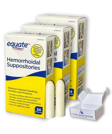 Hemorrhoidal Suppositories - 24 Count Relief from Day and Night Discomfort of Hemorrhoids Boxed by Fusion Shoop Store (Pack of 3)
