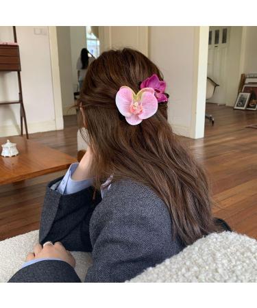 Bow Orchid Flower Decor Hair Claw Faux Pearl Inlaid Flower Hair Grip Secure Hold Back Head Hair Claw Hair Accessories Purple - Buy Online on GoSupps.com