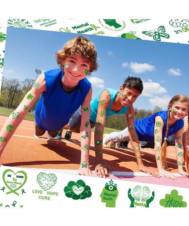 Haooryx Mental Health Awareness Temporary Tattoos - Green Ribbon Support Sticker for Adults & Teens | Waterproof Fake Tattoo for School Fundraiser & Events - Buy Online on GoSupps.com