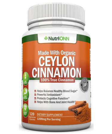 NutriONN Organic Ceylon Cinnamon - 1200mg - 120 Capsules - True Cinnamon - Powerful Antioxidant - Supports Immune Health & Heart Health - Joint & Bone Health Support - Buy Online on GoSupps.com
