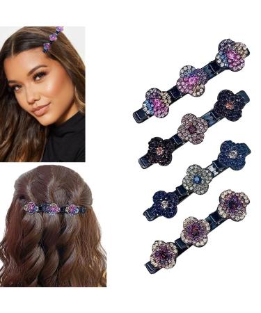 4PC Sparkling Crystals Hair Clips For Women Hair Barrettes For Women Four-Leaf Flower Hair Clip For Styling Sectioning With 3 Small Clips Hair Accessories For Girls Small Hair Clips For Thick Hair.