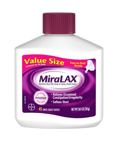 MiraLAX Laxative Powder for Gentle Constipation Relief, #1 Dr. Recommended Brand, 45 Dose Polyethylene Glycol 3350, Stimulant-Free, Softens Stool