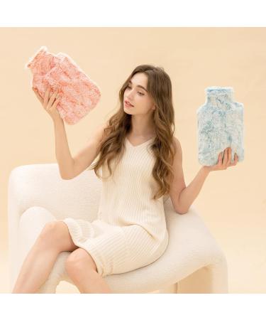 Luxury Faux Fur Cover Hot Water Bottle 2L - Soothing Relief for Hand, Feet, Neck, Shoulder Pain - Blue - Buy Online on GoSupps.com