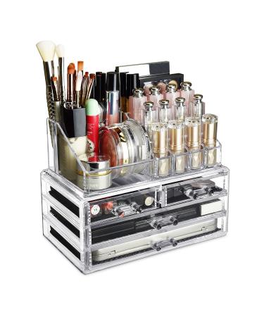 Ikee Design Clear Cosmetic Storage Organizer, Clear Makeup Organizer Cosmetic Display Case for Vanity, Bathroom Counter or Dresser 1) 1 Top 4 Drawers