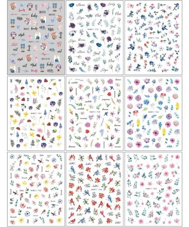 JMEOWIO 9 Sheets Flower Leaves Nail Art Stickers Decals Self-Adhesive Spring Summer Colorful Floral Nail Supplies Nail Art Design Decoration Accessories - Buy Online on GoSupps.com
