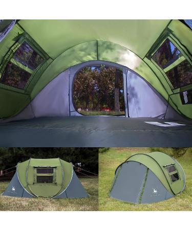 4 Person Waterproof Easy Pop Up Tent | Automatic Setup | 2 Doors | Instant Family Tents for Camping & Hiking - Green - Buy Online on GoSupps.com