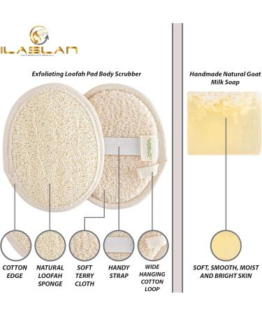 Natural Loofah Exfoliating Body Scrubber & Goat Milk Soap Bar Gentle Shower Scrub for Men & Women - Pack of 1 - Buy Online on GoSupps.com