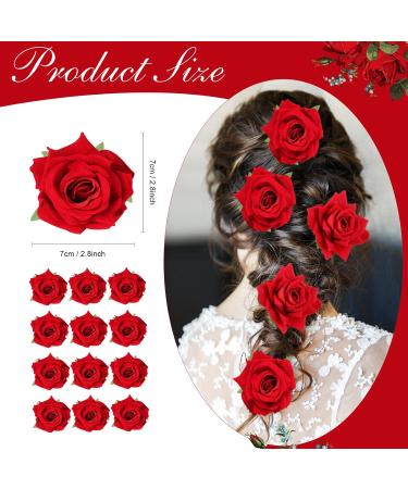 12 Pack Red Rose Floral Hair Clips - Mexican Hair Flowers Hairpin Set for Women | Wedding and Party Supplies - Rose Hair Accessories - Buy Online on GoSupps.com