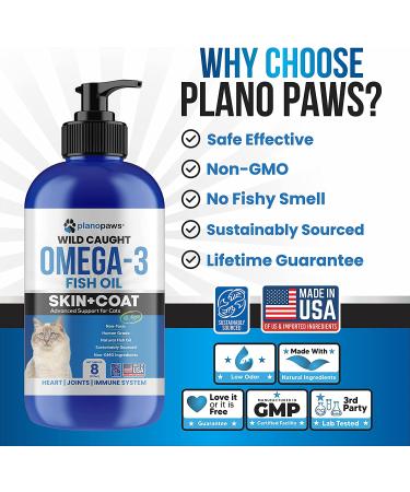 Omega 3 Fish Oil for Cats - Premium Cat Vitamin and Supplement for Health and Shedding - 8 Oz Liquid Fish Oil for Cats - Buy Online on GoSupps.com