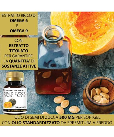  LABOTTEGADEGLIINTEGRATORI Pumpkin Seeds 210 Softgels | Cold Pressed Oil Softgels Standardized with Omega 3 Omega 6 & Omega 9 Linoleic Acid & Oleic Acid | 1 Softcapsule Daily - Buy Online on GoSupps.com
