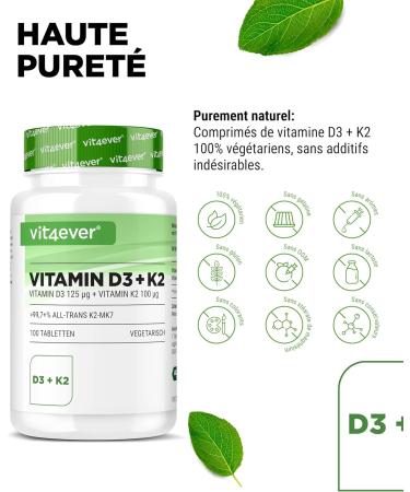 Vitamin D3 + K2 Depot - 100 tablets with 5000 E.I. + Vitamin K2 200 mcg per one tablet - 99.7+% All-Trans (K2VITAL by Kappa) - High dosed - Buy Online on GoSupps.com