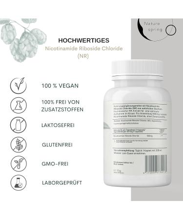 Nature Spring Nicotinamide Riboside NAD+ Capsules 500mg - Anti-Aging Skin & Energy Boost | Vegan | 1-Month Supply | Lab Tested in DE - Buy Online on GoSupps.com