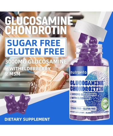 Nutravita Glucosamine Chondroitin Gummies with MSM & Elderberry Extra Strength - Joint Support Antioxidant Immune Support Supplement for Adults Men & Women.60 Blueberry Chews - Buy Online on GoSupps.com
