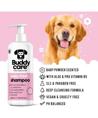 BuddyCare Baby Fresh Dog Shampoo - 3 x 500ml | Puppy Shampoo with Aloe Vera & Provitamin B5 for Dogs 8 Weeks & Older - Fragrant Baby Powder Formula - Buy Online on GoSupps.com