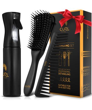3pcs Detangling Comb and Brush Set for Curly Hair - Spray Bottle Continuous Mist 10oz  Wide Tooth Comb for Curly Hair and Brush Detangler for Natural Black Hair - Women/Men/Kids with 2a-4c Hair Type (Complete Set) - Buy Online on GoSupps.com