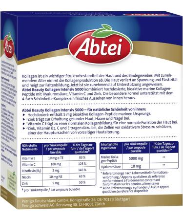 Abbey Beauty Collagen Intensive 5000 - Reduce Wrinkles with Collagen Peptides Hyaluronic Acid & Vitamin C - Sugar-Free 10-Pack (10x25ml) - Buy Online on GoSupps.com