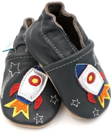 Dotty Fish Soft Leather Baby Shoes | Boys Toddler Shoes with Non-Slip Suede Soles | Space Rocket Design | 0-6 Months to 4-5 Years | 12-18 Months - Buy Online on GoSupps.com