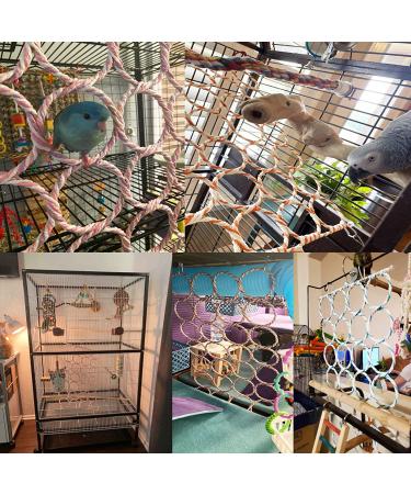 Bird Hemp Rope Net Swing Parrot Perch Climbing Ladder Hammock - Chew Toys for Parakeet Cage with Hooks - Ideal for Greys, Cockatoos, Cockatiels, Conures, Lovebirds, Canaries, and Macaws - 13.8 x 23.6 - Buy Online on GoSupps.com