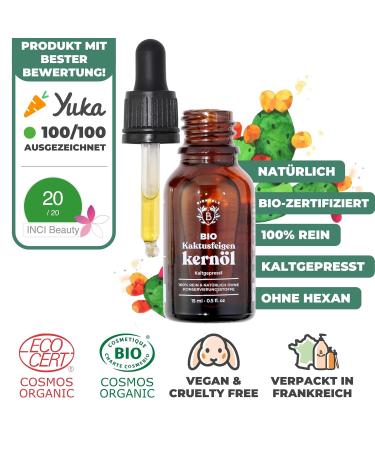 Bionoble Organic Cactus Core Oil 15ml - 100% Pure Natural & Cold-Pressed - Vegan Prickly Pear Seed Oil for Face Body Hair & Beard - Glass Bottle with Pipette - Buy Online on GoSupps.com