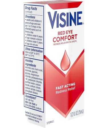 Buy Visine Red Eye Comfort Drops - Fast Relief for Red Eyes | Tetrahydrozoline HCl 0.5 fl. oz (Pack of 2) - International Shipping Available - Buy Online on GoSupps.com