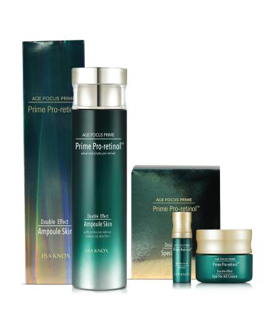 ISA KNOX AGE FOCUS PRIME Double Effect Ampoule Toner PRIME Wrinkle For All Serum & PRIME Eye For All Cream (177 ml/5.99 fl oz) - Korean Skin Care by LG Beauty. Daytime Retinol.