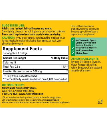Nature Made Flush Free Niacin 500mg Softgels - Nervous System Support - 60 Day Supply - Buy Online on GoSupps.com