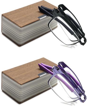 Lanomi Vintage Foldable Reading Glasses - UV400 Blue Light Filter Rectangular Computer Glasses with Case Black 1.0x - Buy Online on GoSupps.com