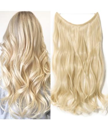 20 Inches Curly Wavy Hair Extensions Secret Headband No Clip Easy Invisible Crown Wire in Hair Extensions Hairpiece for Women Bleach blonde Bleach blonde 20 Inch
