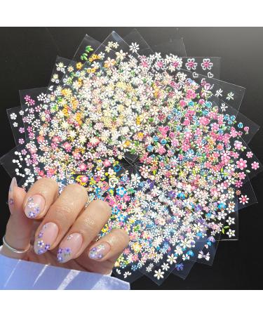 30sheet Flower Nail Art Stickers Colorful Flower Nail Stickers 3D Adhesive Flower Nail Decals Cute Flower Heart Nail Art Designs Flower Nail Supplies for Women Nail Art Decorations A2