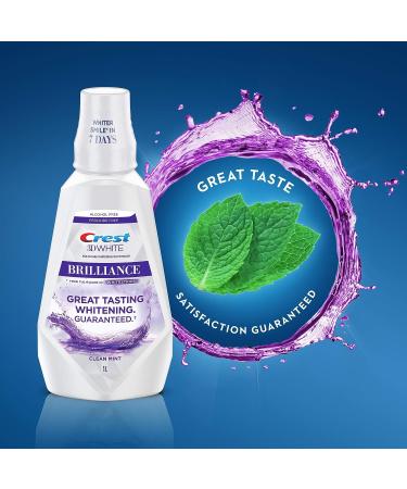 Crest 3D White Brilliance Whitening Mouthwash, Alcohol-Free, Clean Mint - 1L (33.8 fl oz) - Buy Online on GoSupps.com