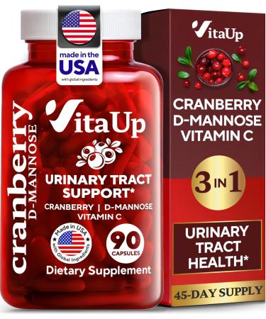 D mannose with Cranberry and Vitamin C - USA Made D-mannose 1000mg Capsules - Cranberry Pills for Urinary Tract & Bladder Immune Support - 90 Count 90 Count (Pack of 1)
