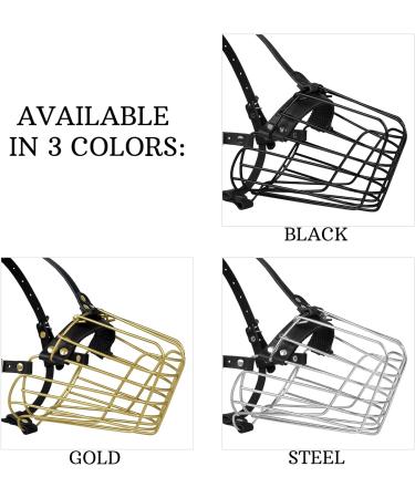 Budkas German Shepherd Metal Basket Muzzle for Medium Dogs - Adjustable Durable Leather Straps Safe for Chewing - Black Size L - Buy Online on GoSupps.com