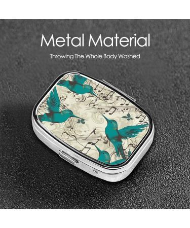 Teal Birds Musical Note Small Pill Case | 2 Compartment Travel Pill Organizer | Cute Pill Box for Purse & Travel Gifts - Buy Online on GoSupps.com