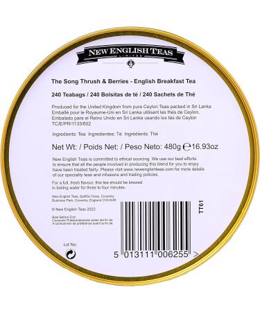New English Teas Song Thrush & Berries Tea Caddy - 240 English Breakfast Teabags | Pink Design - Buy Online on GoSupps.com