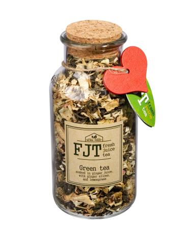 FJT Green Tea Soaked in Ginger Juice with Ginger Slices and Lemongrass 4.6oz/130g Herbal Tea Blend Loose Leaf Low Caffeine Make Hot or Iced Infusion Healthy Tea Natural Ingredients Tea Gifts Tea Party FJT Green Tea Ginger & Lemongrass