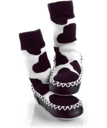 Mocc Ons Washable Leather Sole Slipper Socks - Cow Print (6-12 Months) - Buy Online on GoSupps.com