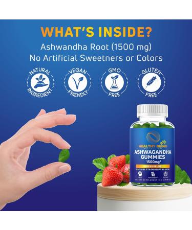 Healthy Being Ashwagandha Gummies 1500mg for Stress & Energy Support - Vegan & Gluten-Free - 60 Count - Buy Online on GoSupps.com