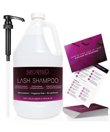 Lash Shampoo Bulk for Professional Lash Extension | 1 Gallon with 50 Lash Extension Aftercare Cards | Eyelid Foaming Cleanser | Salon Lash Cleanser for Face and Eye Makeup Remover (Fragrance-Free)