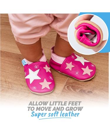 Soft Sole Leather Baby Shoes for 12-18 Months - Pink Stars - Unisex Toddler Walking Shoes - Buy Online on GoSupps.com