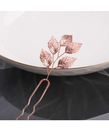 Beryuan Vintage Rose Gold Leaf Hairpin Set | 3-Piece Bride Hair Accessories | Elegant Hair Clips for Parties & Special Occasions - Buy Online on GoSupps.com
