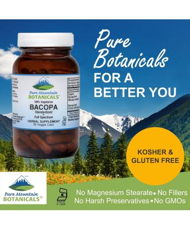 Pure Mountain Botanicals Bacopa Monnieri Capsules - Vegan Caps with Organic Bacopa & Standardized Bacopa Extract Supplement - Buy Online on GoSupps.com