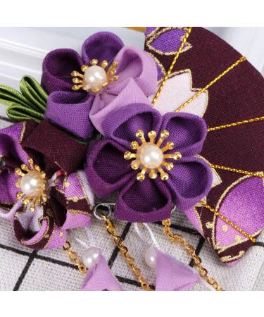 minkissy Japanese Kimono Hair Clip Hair Pin Tassel Flower Hair Pins Fans Shapes Hair Barrette Traditional Chinese Hemp Headpiece (Purple) - Buy Online on GoSupps.com