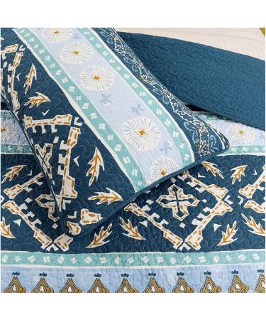 Bohemia Cotton Quilt Set 3PCS Quilted Double Blanket on Bed King Queen Size Bedspread on The Bed Coverlet Sets Soft (Blue King) - Buy Online on GoSupps.com