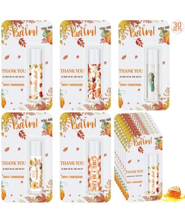 30 Pack Hello Fall Autumn Lip Balm Favors Bulk Fall Happy Thanksgiving Halloween Lip Balm Party Gifts Basket Stuffers Employee Staff Thank You Appreciation Gift for Women Men Teacher Coworkers