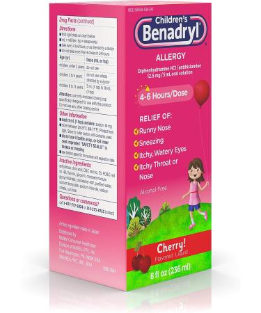 Children's Benadryl Allergy Liquid Cherry 8 oz - Fast Relief for Kids - Buy Online on GoSupps.com
