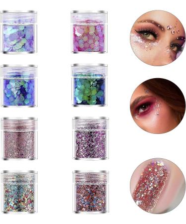  Dokeno Dokeno 8 Glitter Face Gel with Chunky Fine Eco Festival Glitter Powder Holographic Sequins Body Glitter for Face Body Costumes Makeup Paint - Buy Online on GoSupps.com